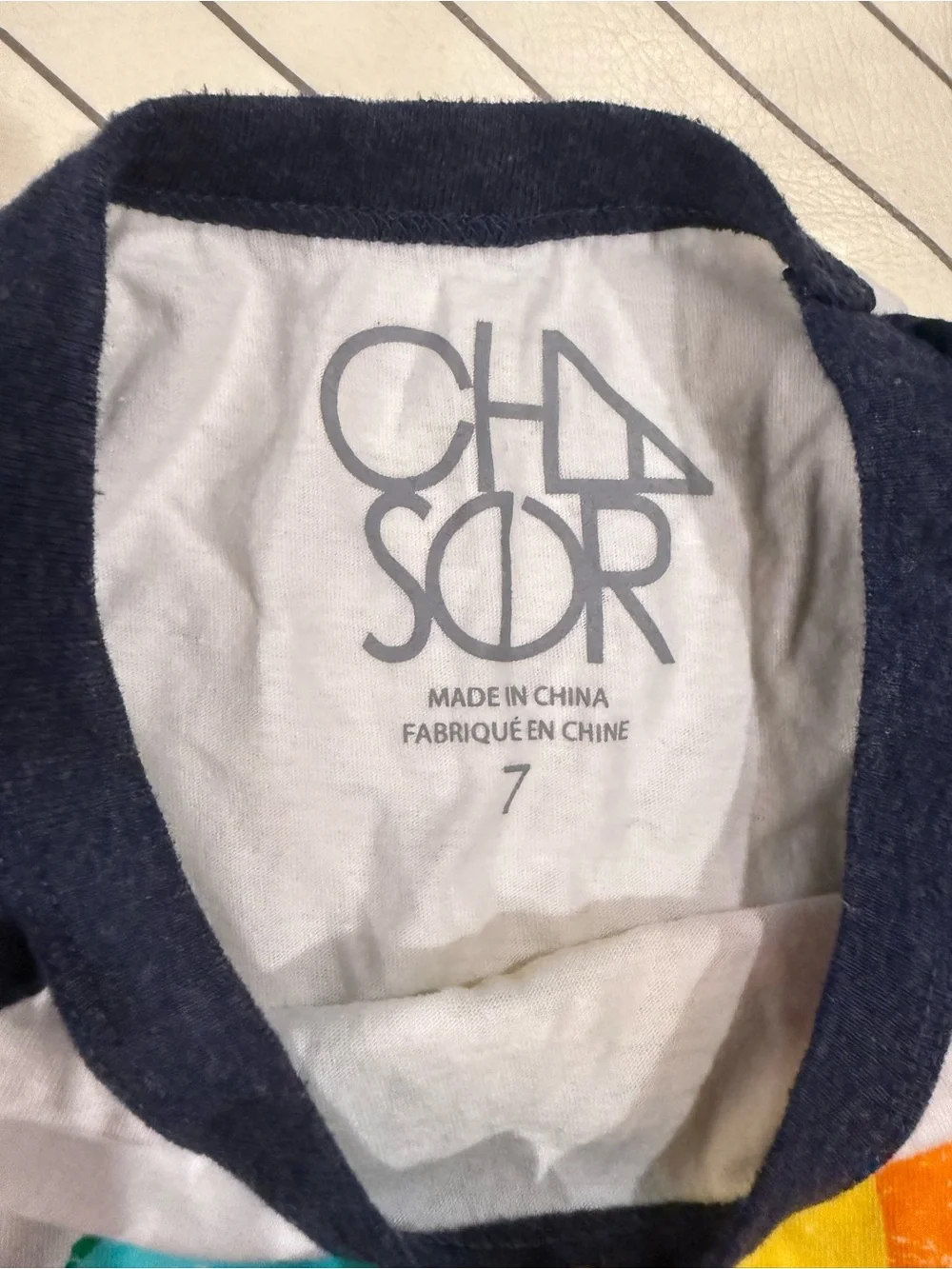 Chaser Chillin Raglan Tee in Navy & White with Rainbow Wave